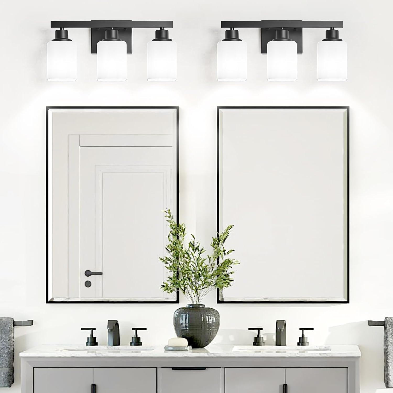 3-Light Bathroom Vanity Light,Modern Matte Black Bathroom Light Fixtures with Square Frosted Glass,Wall Sconces Lighting fixtures Over Mirror Restroom, Living Room Hallway - Image 8