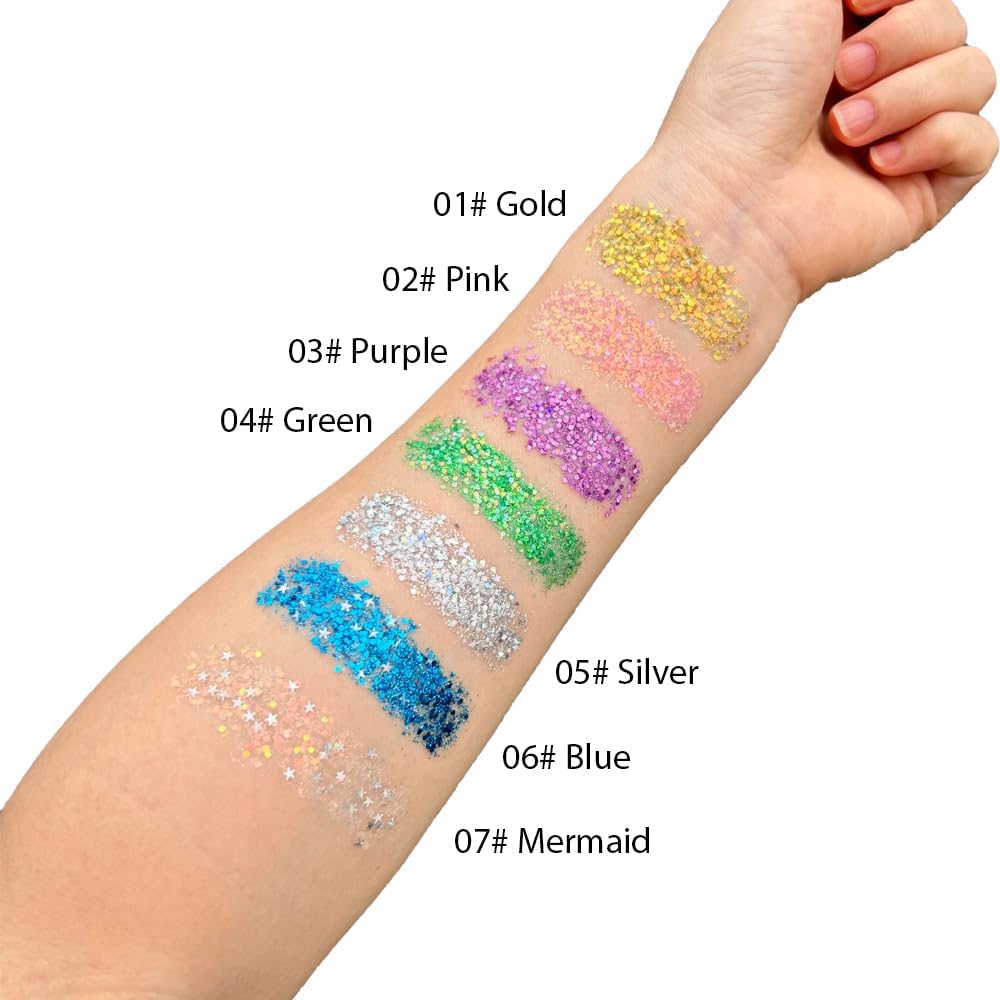 Mysense Purple Body Glitter Stick,Singer Concert Outfit Face Glitter Makeup for Women,Hair Glitter Gel for Kids,Festival Rave Pride Accessories,Mermaid Sequins Chunky Glitter Face Paint,0.56oz - Image 4