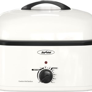 Sunvivi Roaster Oven, Electric Roaster Oven with Self-Basting Lid, 24lb 20-Quart Turkey Roaster with Unique Defrost/Warm Function, Large Roaster with Removable Pan & Rack, Stainless Steel, White