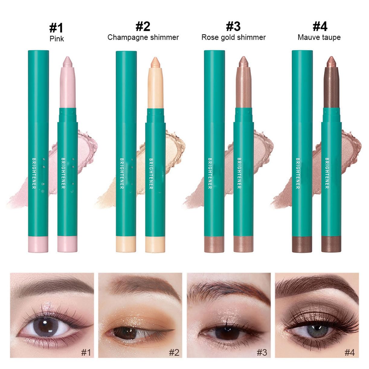 4Pcs Eyeshadow Stick, Eye shadow Brightener Stick Glitter Highlighter Makeup Eye Liner, Shimmer Creamy Long Lasting Eye Makeup(4 colors - Image 2