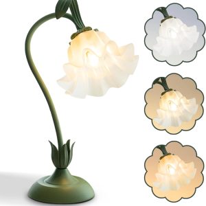 Flower Table Lamp,LED Reading Light Bedside Vintage Flower Night Light,3 Colors Modes Kawaii Bedside Lamps Decor,Living Room Bedroom Room Lighting Table Lamps Home Decoration (Green)