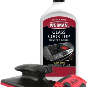 Weiman Glass Cooktop Cleaner Kit - Remove Burned on Food, Grease & Grime and Polish Stovetop, Ceramic & Induction, Streak Free, Cleaning Supplies, 20 Oz, Scrubbing Pad, Razor Scraper