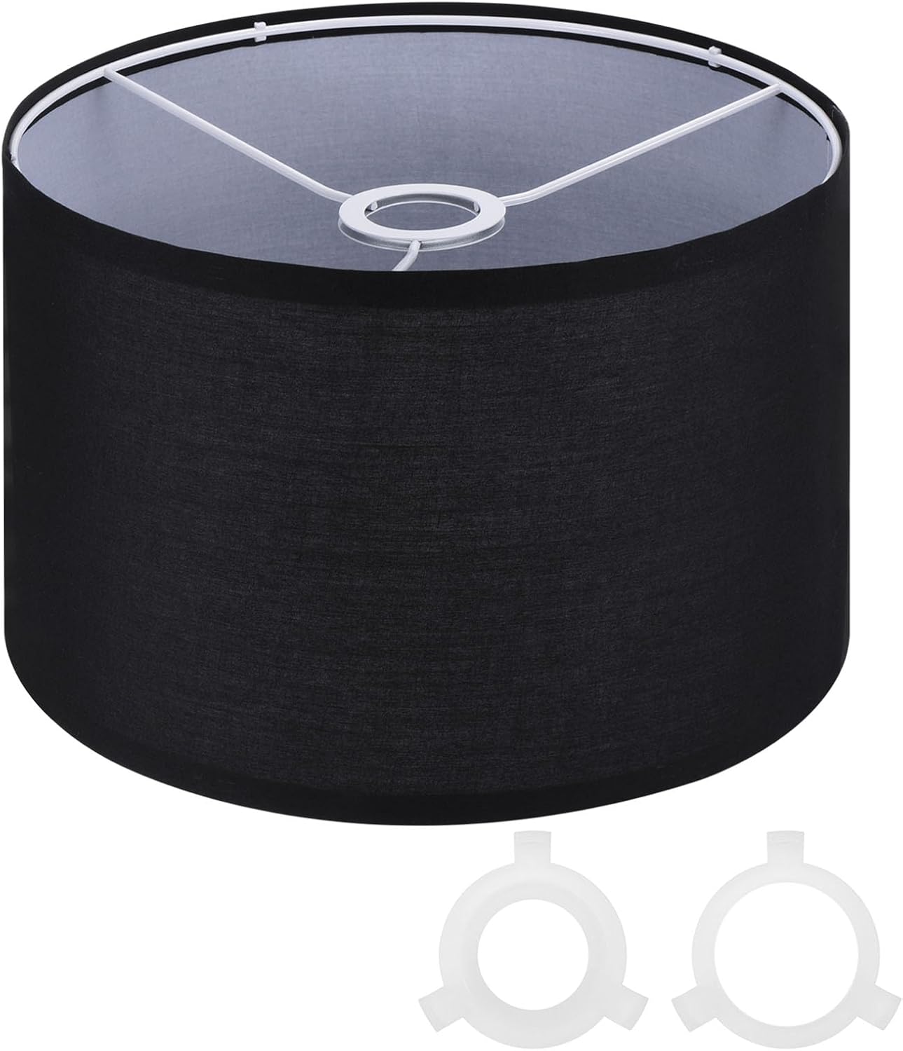 PATIKIL Drum Lamp Shades for Table Lamps 12″x12″x8″ Linen Lampshade Easy Assembly Lamp Shade with E27 to E26/E14 Adapters for Floor Lamps Bedside Lamps Pendant Lights, Black (1.65″ Spider)