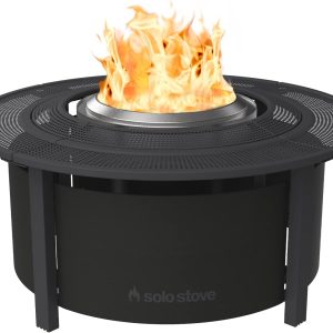 Solo Stove 42 Inch Fire Pit Surround Tabletop - Portable Protective Barrier for Wood Burning Fire Pits for Safety & Extra Space - Powder-Coated Steel and UV-Resistant Outdoor Fabric, Black