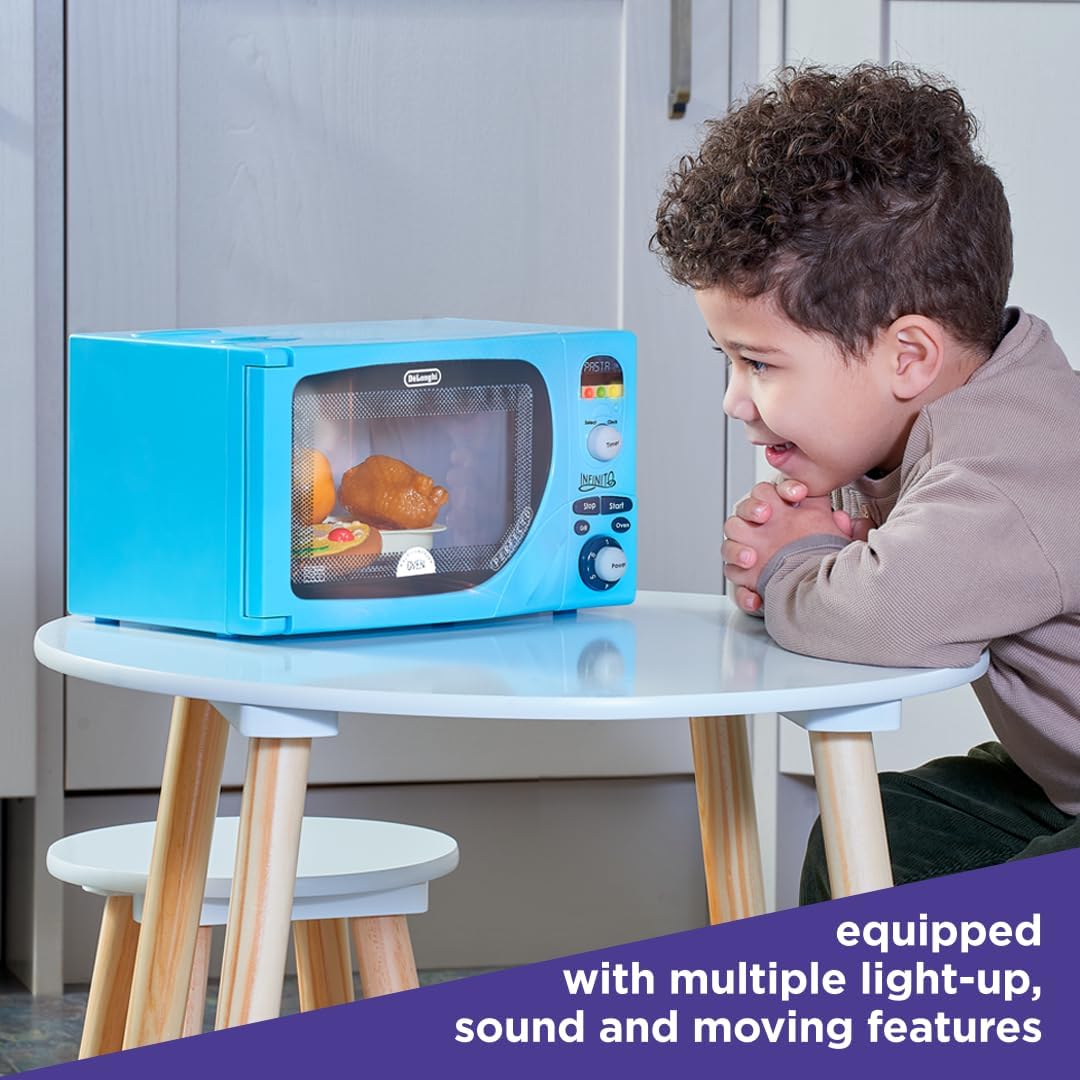 Casdon DeLonghi Microwave. Toy Replica of DeLonghi’s ‘Infinito’ Microwave for Children Aged 3+. Featuring Flashing LED’s, Sounds & More, Blue - Image 4