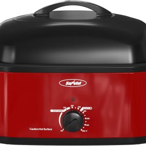 Sunvivi Roaster Oven with Self-Basting Lid,20 Quart Electric Roaster with Removable Pan & Rack,150-450°F Full-Range Temperature Control with Defrost/Warm Function,Stainless Steel,Red