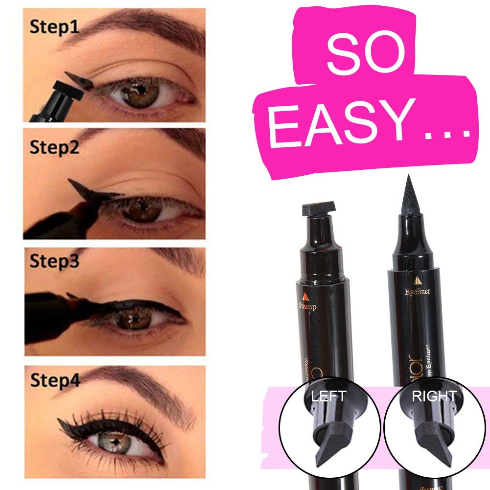 docolor Eyeliner Stamp Double-sided Liquid Winged Eye Liner Pen Waterproof Smudgeproof Long Lasting Wing Original Eyeliner Pen(1PC,Black) - Image 2