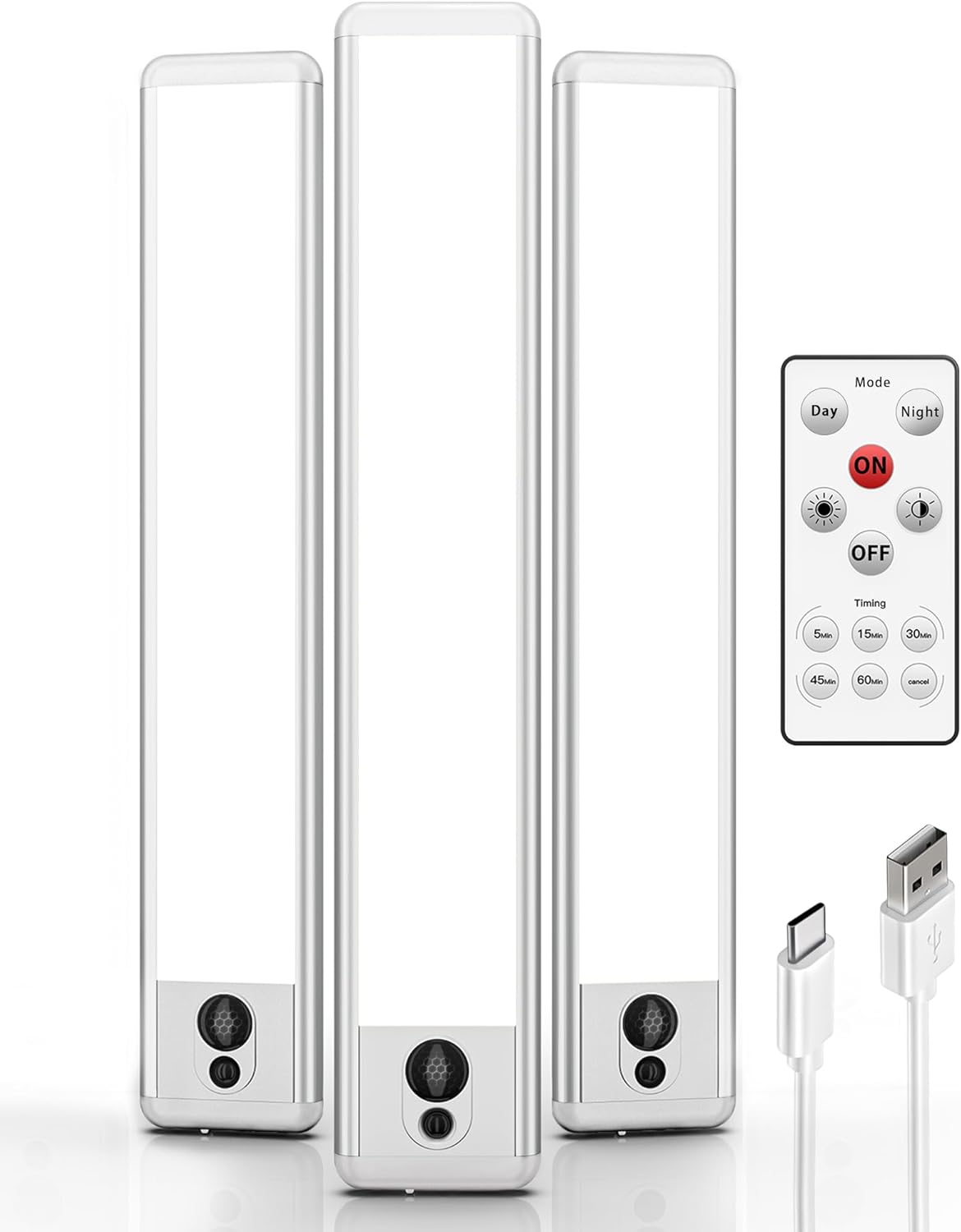 EZVALO 3 Pack Under Cabinet Lighting, Rechargeable Motion Sensor Light, LED Closet Lights Wireless, 5700K Dimmable, Timer, Magnetic, with Remote Control for Kitchen, Closet, Stair