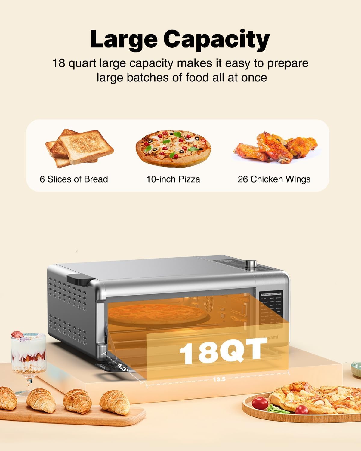JOYAMI Air Fry Countertop Oven, 18QT 1600W Convection Oven and Indoor Grill Combo with See-Through Window for Air Fry, Bake, Dehydrate, Toast, 6 Nonstick Accessories - Image 3