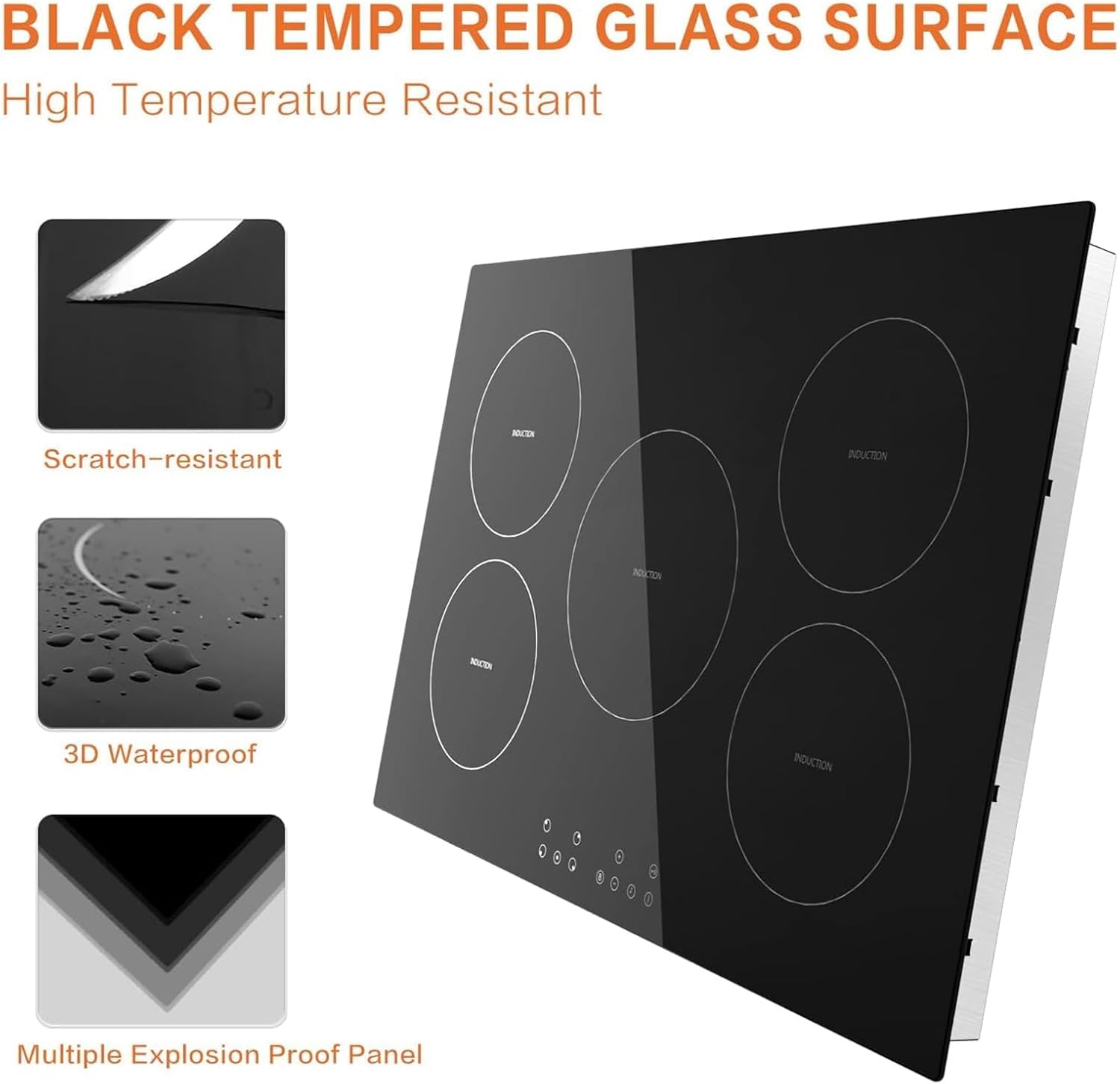 Davivy 5 Burners 30 Inch Induction Cooktop, 5 Burner Built-in Induction Stove Top, 9 Heating Level, Child Safety Lock, Sensor Touch Control, Timer, 220~240V, 9300W - Image 3