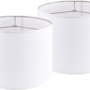 Set of 2 Pure White Linen Drum Lamp Shade 13" Top x 13" Bottom x 10" High (Spider) Contemporary Lamp Shades for Table Lamps & Bedside Lamps Replacement Lampshade In Hand Crafted-By PIKOPIKO