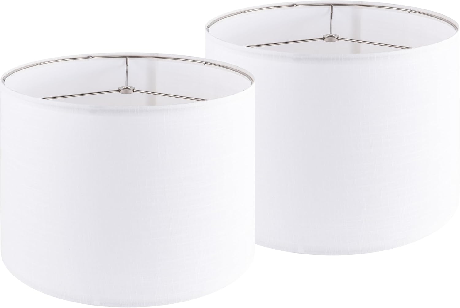 Set of 2 Pure White Linen Drum Lamp Shade 13″ Top x 13″ Bottom x 10″ High (Spider) Contemporary Lamp Shades for Table Lamps & Bedside Lamps Replacement Lampshade In Hand Crafted-By PIKOPIKO