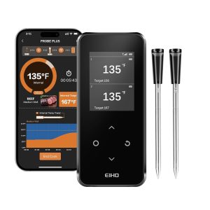 EIHO Wireless Bluetooth Meat Thermometer with 2 Ultra-Thin Probes, Smart Digital Food Thermometer 600FT Remote Range, Standalone Smart Base for Grill Smoker Roast Oven, Cooking Gifts