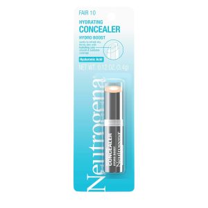 Neutrogena Hydro Boost Hydrating Concealer Stick, Oil-Free, Lightweight Cover-Up Makeup with Hyaluronic Acid Refreshes Dry Skin & Provides Buildable Coverage, 10 Fair, 0.12 Oz