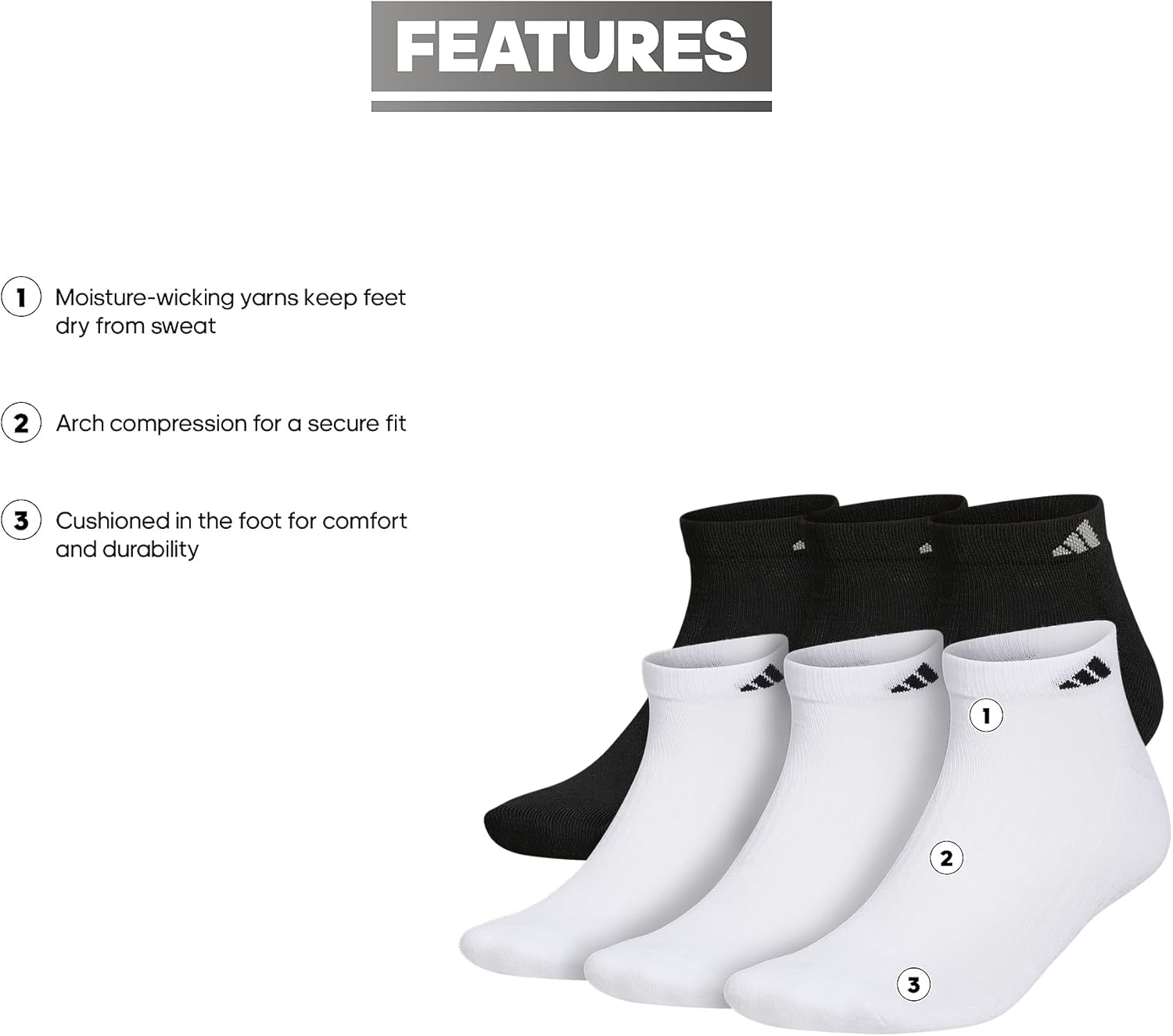 adidas Men's Athletic Cushioned Low Cut Ankle Socks (6-Pair Pack) - Image 2