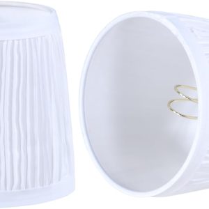 Aspen Creative 51512-2, Hardback Empire Transitional Clip-On Chandelier Lamp Shade, Mushroom Pleated White Faux Silk Fabric, 4" Top x 5" Bottom x 5" Slant Height, Set of 2