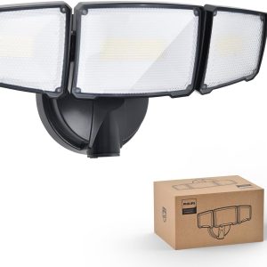 Philips 72W 7400LM LED Flood Lights Outdoor, Switch Controlled Aluminum Security Lights, 3 Adjustable Heads, Wall Mount, 5000K Daylight, Waterproof for Yard, Garage
