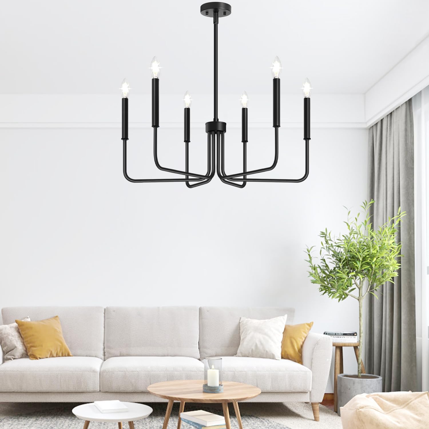 Black Chandelier, 6-Light Farmhouse Chandelier for Dining Room Lighting Fixtures Hanging, Dining Light Fixtures Industrial Modern Chandelier for Bedroom, Foyer, Hall, Kitchen, Living Room and Entryway - Image 6