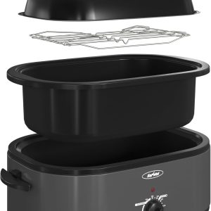Sunvivi Roaster Oven with Self-Basting Lid,20 Quart Electric Roaster with Removable Pan & Rack,150-450°F Full-Range Temperature Control with Defrost/Warm Function,Stainless Steel,Grey
