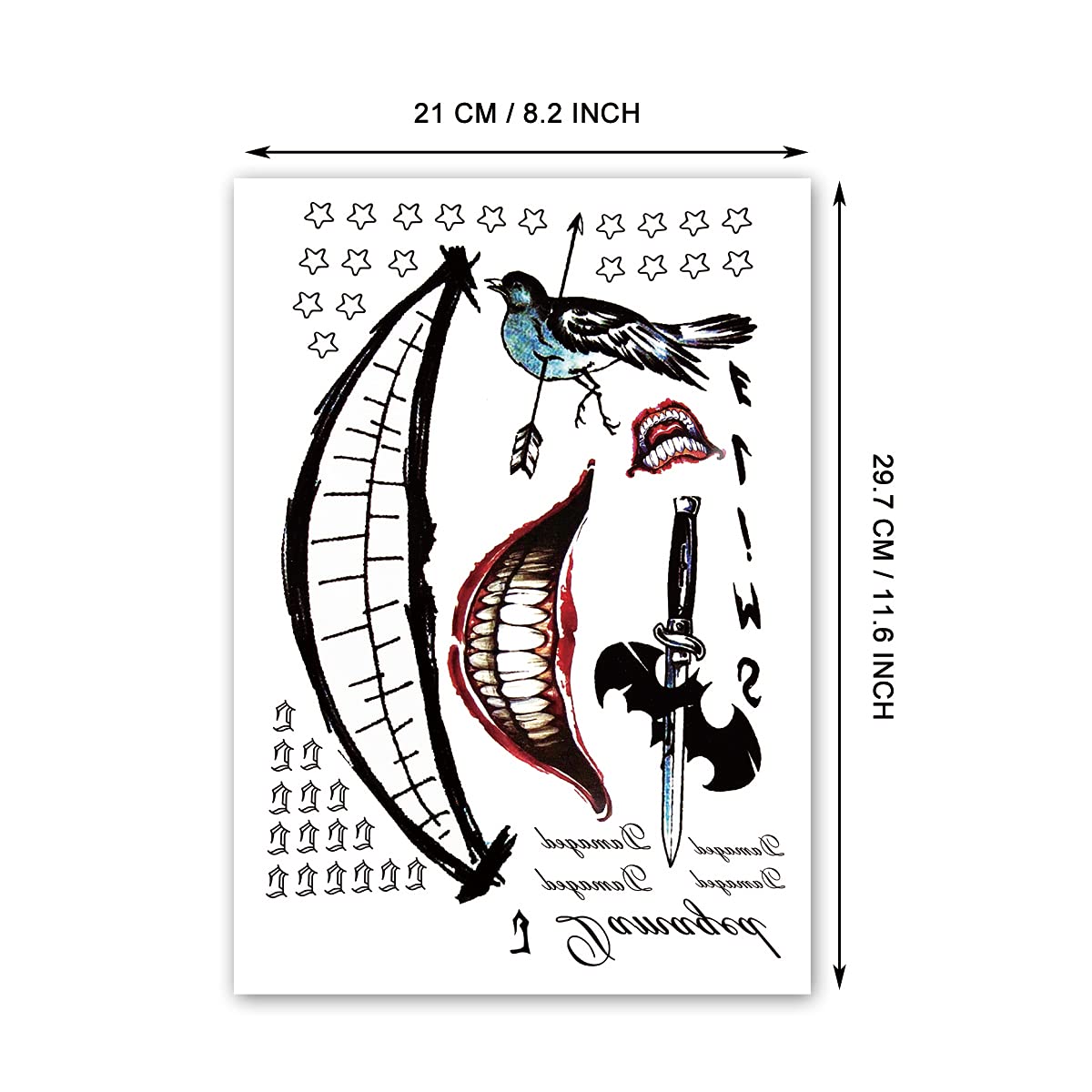 5 Sheets Cosplay Clown Prince JOKAR Temporary Tattoos – Large Tattoo Stickers for Men, Women, and Kids – Evil Smile and Jester-themed Fake Tattoos for Cosplay, Halloween, and Parties – 8.2 x 11.6 Inch - Image 4