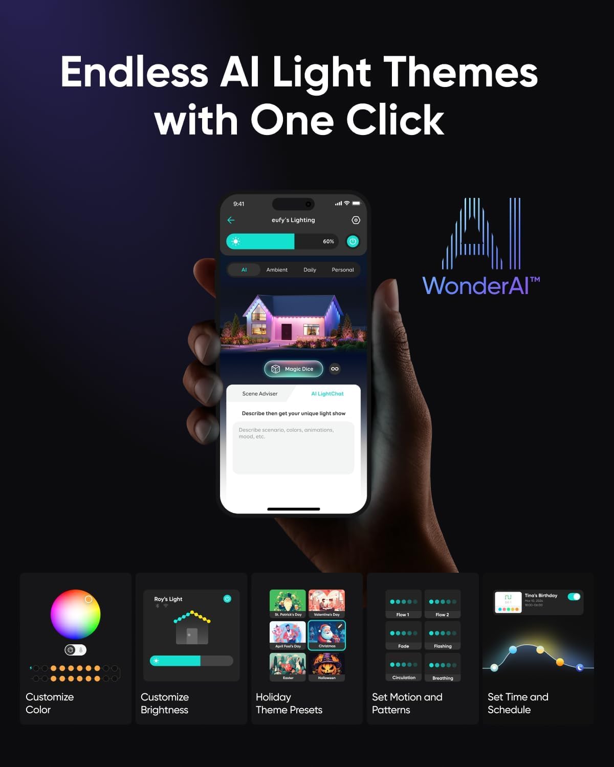 eufy Permanent Outdoor Lights E22, 150ft with 90 Triple-LED Lights, Smart RGBWW, Daily and Holiday, Up to IP67 Waterproof, AI Lighting Themes for Halloween, Christmas, Links with Cameras, White - Image 6