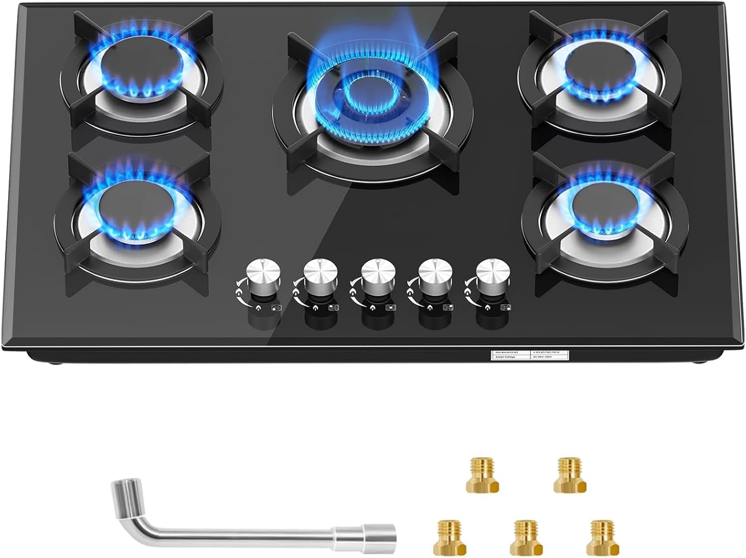 30 Inch Gas Cooktop with 5 Burners,Built-in Tempered Glass Stove Top, LPG/NG Convertible,35,900 BTU, Flame-Out Protection, Electric Ignition,Propane & Natural Gas Hob for Kitchen & RV