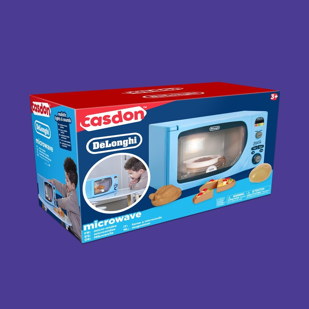 Casdon DeLonghi Microwave. Toy Replica of DeLonghi’s ‘Infinito’ Microwave for Children Aged 3+. Featuring Flashing LED’s, Sounds & More, Blue - Image 6