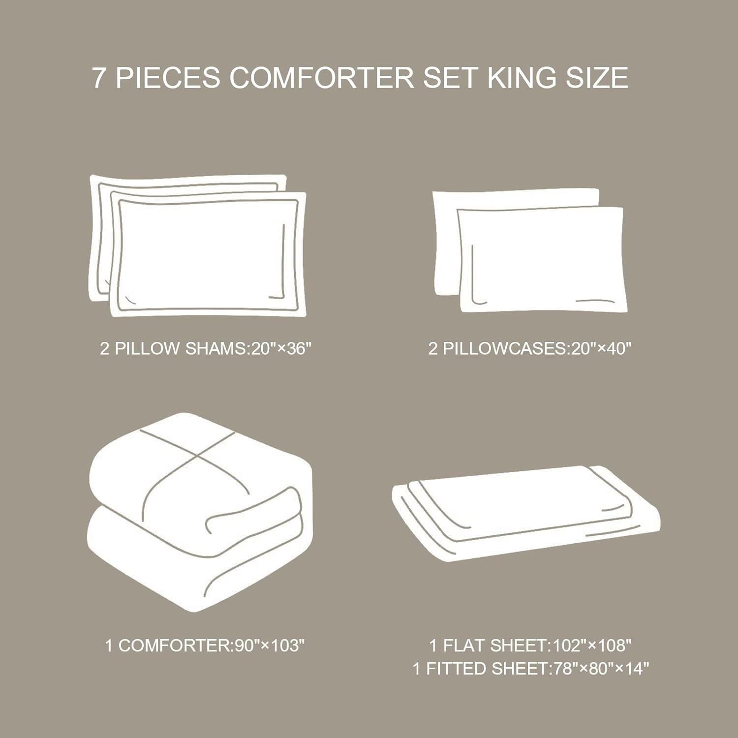 WONGS BEDDING Boho Comforter Set King Size,7 Pieces Grey White Geometric Bohemian Bed in a Bag Comforter Complete Striped Bedding Set for All Season with Sheets,Pillowcases & Shams Soft Microfiber - Image 8