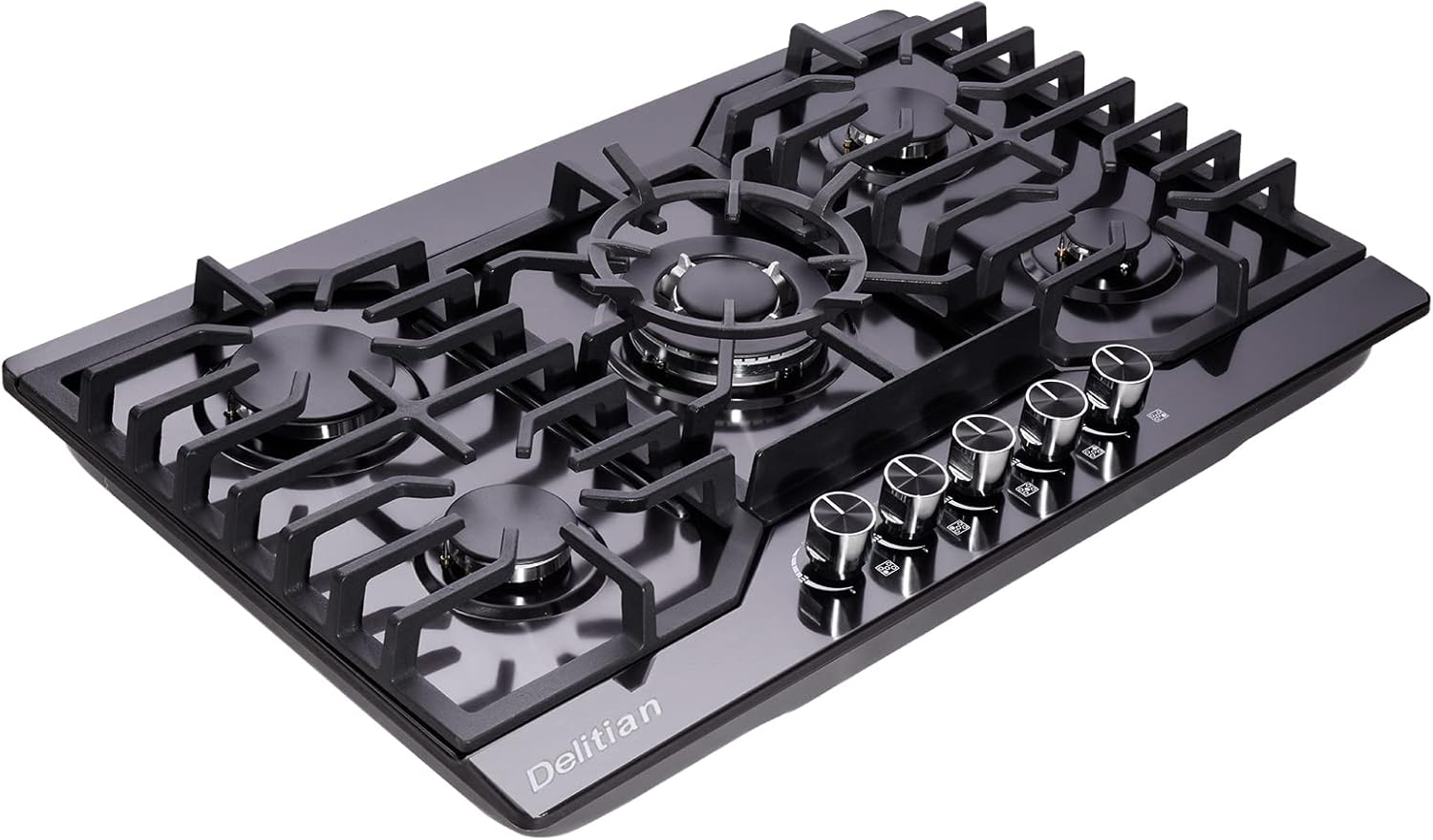 30 Inch Gas Cooktop DT5711BN Stainless Steel 5 Burner Gas Stove Top LPG/NG Convertible Gas Stovetop Thermocouple Protection Gas Cooktop