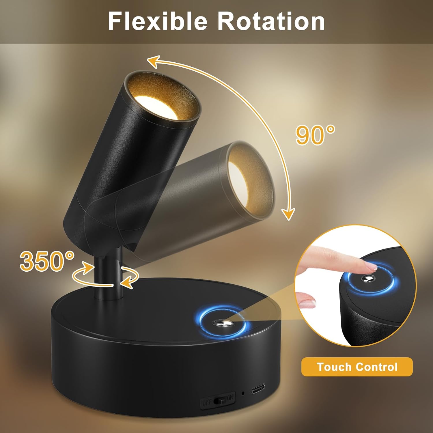 Kimjo Spot Lights Indoor, 4000mAh Rechargeable Battery LED Spotlight Indoor with Remote, Wireless Picture Lights with Timer Dimmable, Uplighting for Plant, Wall Art Display (2 Pack) - Image 8