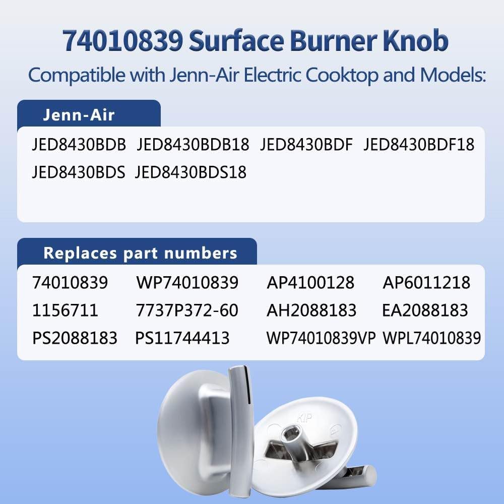 4Pcs WP74010839 Cooktop Burner Knob Replacement Part fit for Jenn-Air Stove/Range - Replaces 74010839, 7737P372-60, Not Universal - Image 4