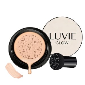 Luvie Glow Foundation Cushion, 2026 New Mushroom Head Air Cushion CC Cream, Luvie Glow Makeup - Moisturizing Concealer Brighten Long-Lasting, Natural BB Cream for All Skin Types (Warm)