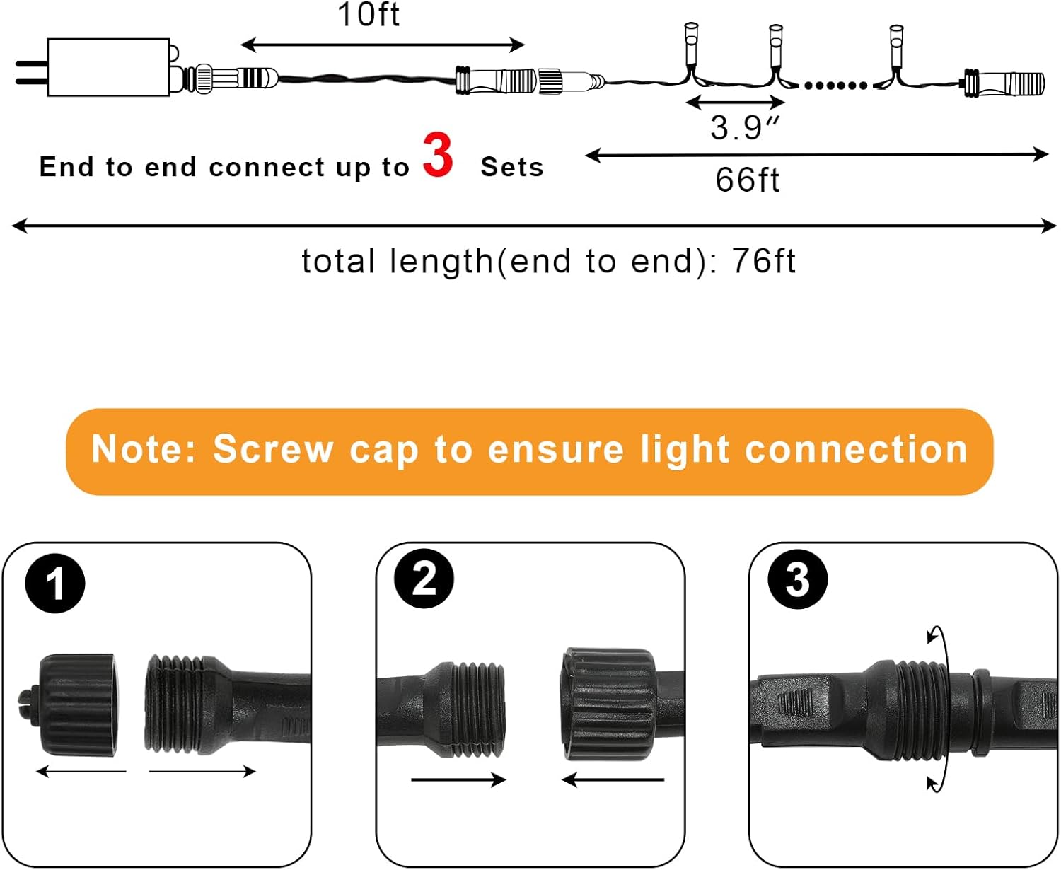 66FT 200 LED Connectable Christmas Tree Lights, End-to-End Plug 8 Modes Indoor Lights with Timer, Outdoor Indoor Fairy Lights Christmas Tree, Patio, Garden, Party, Wedding, Holiday (Warm White) - Image 6
