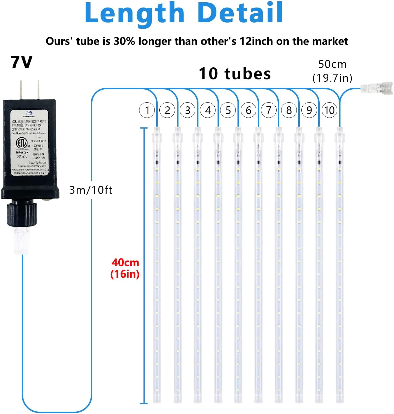 Aluan Christmas Lights Outdoor Meteor Shower Lights White 16 Inch 10 Tubes 360 LED Falling Rain Light Waterproof Snowfall Dripping Icicle Light for Xmas Tree Holiday Decoration Yard Porch Patio - Image 4