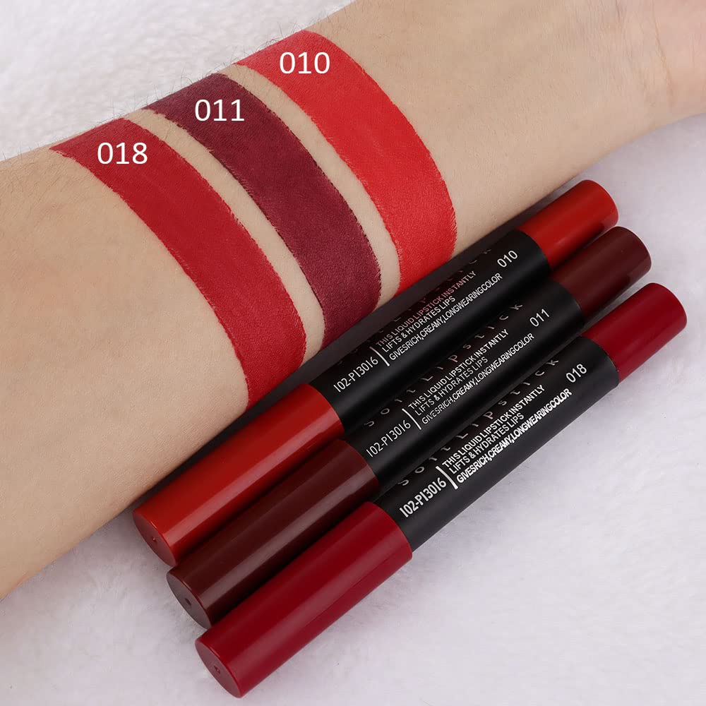 evpct 3Pcs Dark Red Lip Liner Pencil Set, Deep Ruby Red Matte Lipstick Long Lasting for Women, Lipstick and Lip Liner Crayon Set, Lipliner Pencil, Magic Lipsticks 24 Hours Original 10&11&18 - Image 5