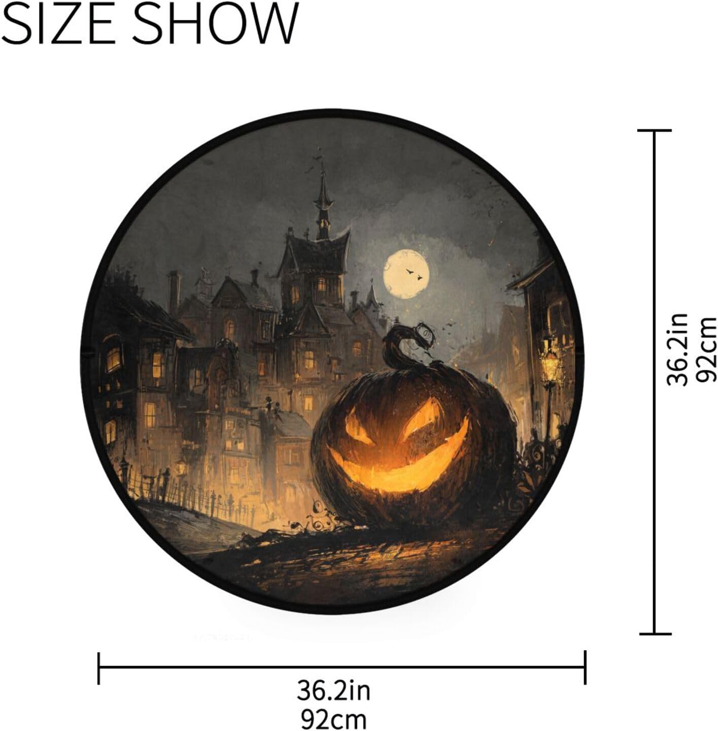 ALAZA Retro Halloween Night Pumpkins Round Floor Mat Non-Slip Absorbent Floor Mat for Living Room Bedroom Study Room,36.2 inch Diameter - Image 3