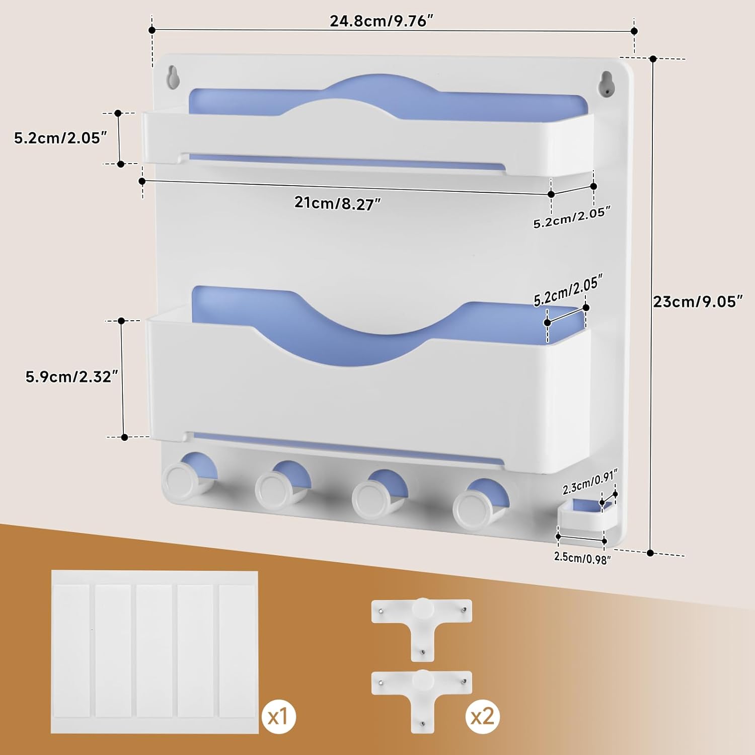 JUMEIHUI Bedside Wall Shelf with Glasses Hooks ,Adhesive Bedside Organizer Wall Mount for Dorm and Room Accessories Phone,Remote,Earphone, Kindle (White) - Image 3