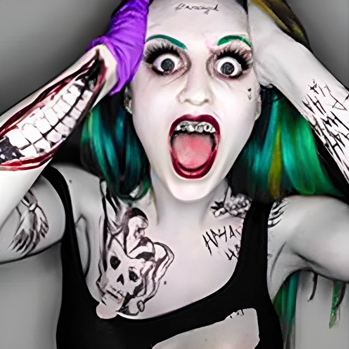 5 Sheets Cosplay Clown Prince JOKAR Temporary Tattoos – Large Tattoo Stickers for Men, Women, and Kids – Evil Smile and Jester-themed Fake Tattoos for Cosplay, Halloween, and Parties – 8.2 x 11.6 Inch - Image 3