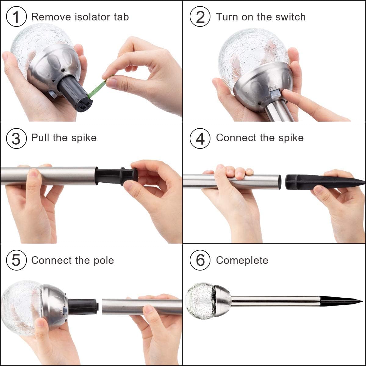 SOLPEX Solar Garden Lights Outdoor, 3 Pack Multi-Color Changing&White 2 Modes Solar Powered Glass Ball Garden Lights Waterproof for Patio Decoration - Image 7