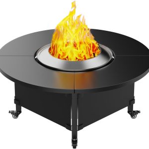 Fire Pit Surround Tabletop for Solo Stove Bonfire,Foldable Surround Table with Wheels for Safety & Easy Clean,42" Powder-Coated Steel Wood Burning Stove Surround Table Top,Accessories for Solo Stove