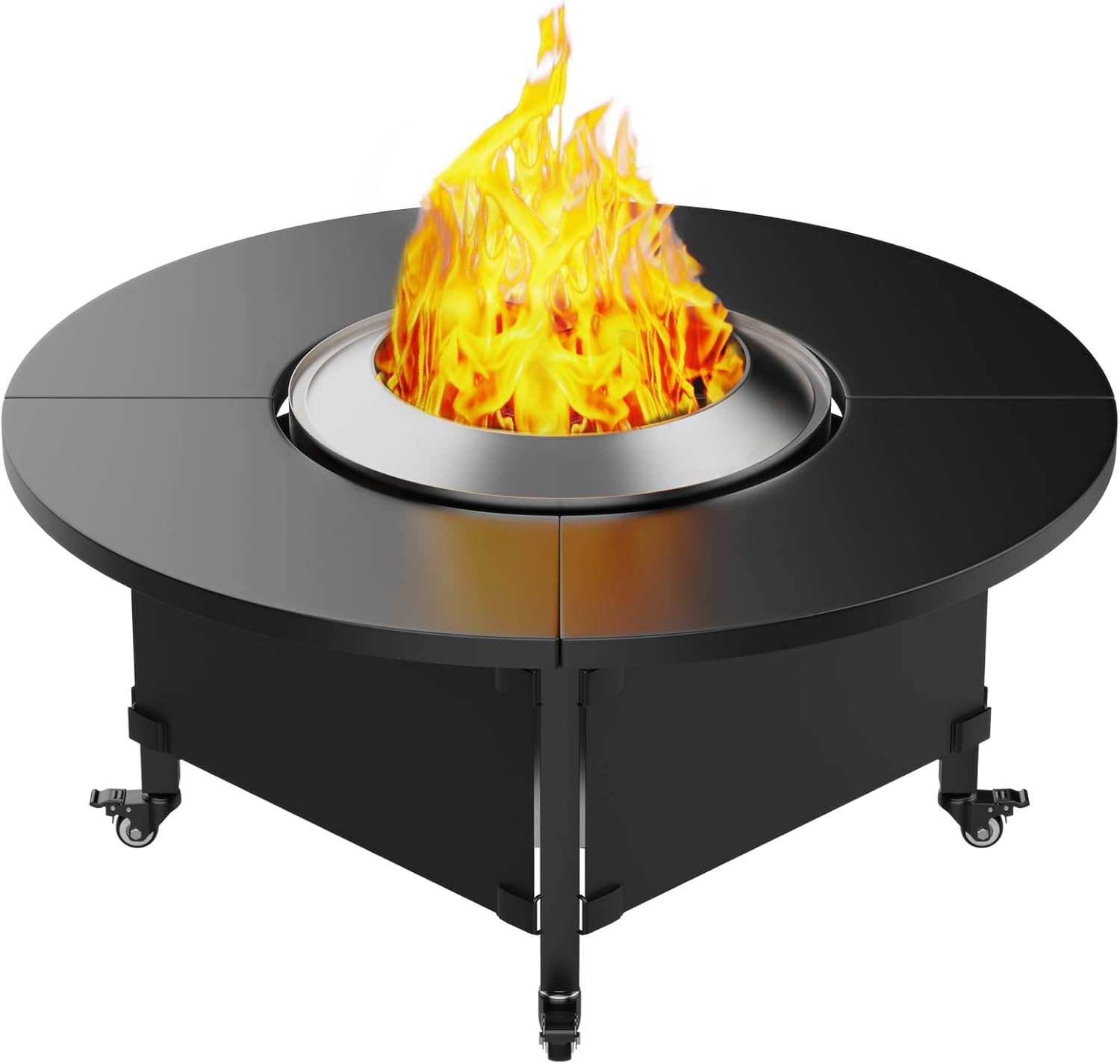 Fire Pit Surround Tabletop for Solo Stove Bonfire,Foldable Surround Table with Wheels for Safety & Easy Clean,42″ Powder-Coated Steel Wood Burning Stove Surround Table Top,Accessories for Solo Stove