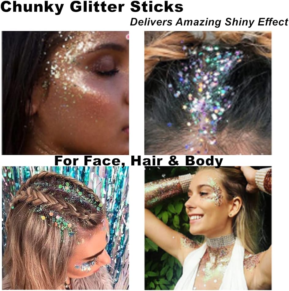 Mysense Purple Body Glitter Stick,Singer Concert Outfit Face Glitter Makeup for Women,Hair Glitter Gel for Kids,Festival Rave Pride Accessories,Mermaid Sequins Chunky Glitter Face Paint,0.56oz - Image 6