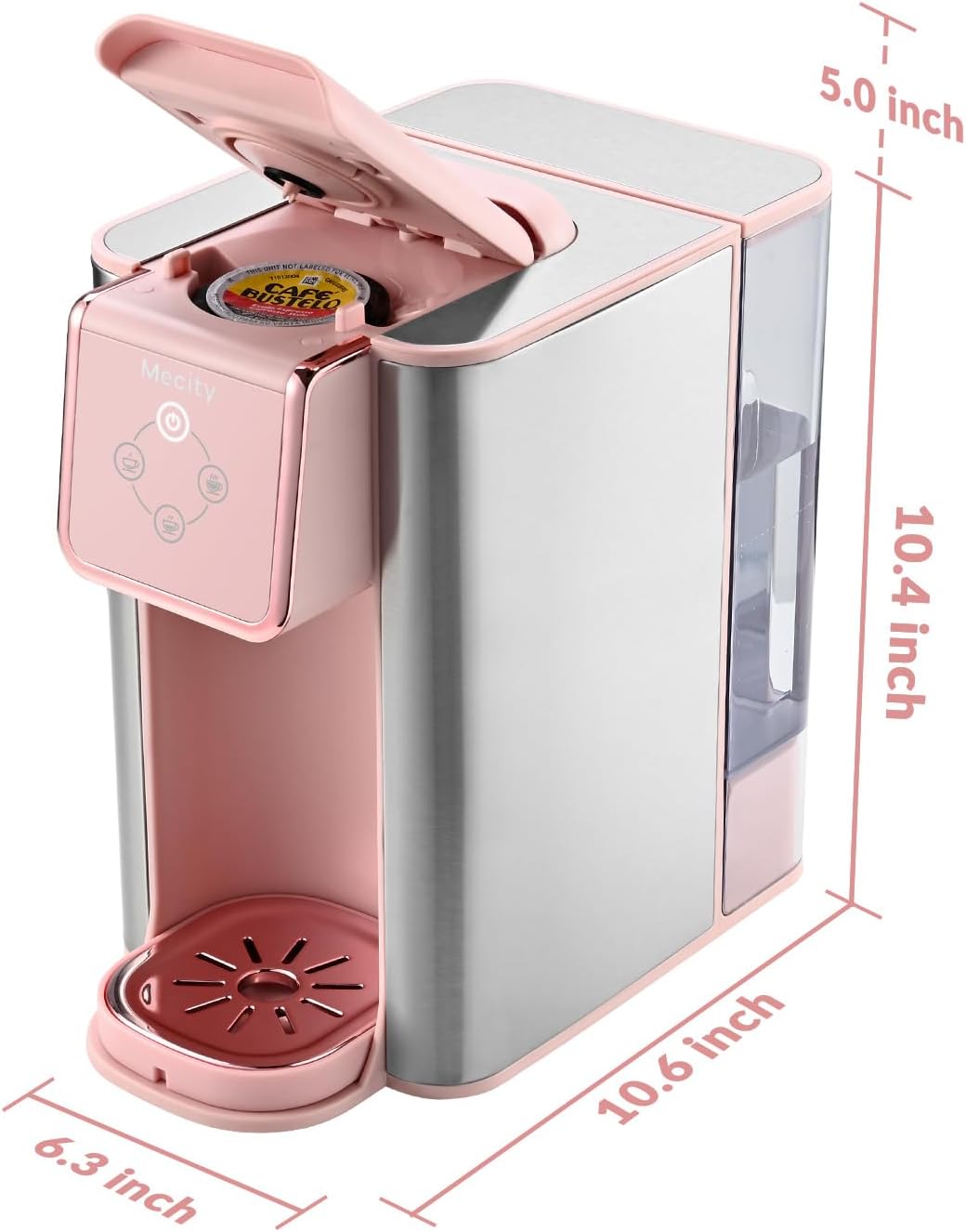 Mecity Pink Coffee Maker 3-in-1 Single Serve Coffee Machine, For Flat Bottom Coffee Capsule, Ground Coffee, 6 to 10 Ounce Cup, Removable 50 Oz Water Reservoir, 120V 1150W - Image 8