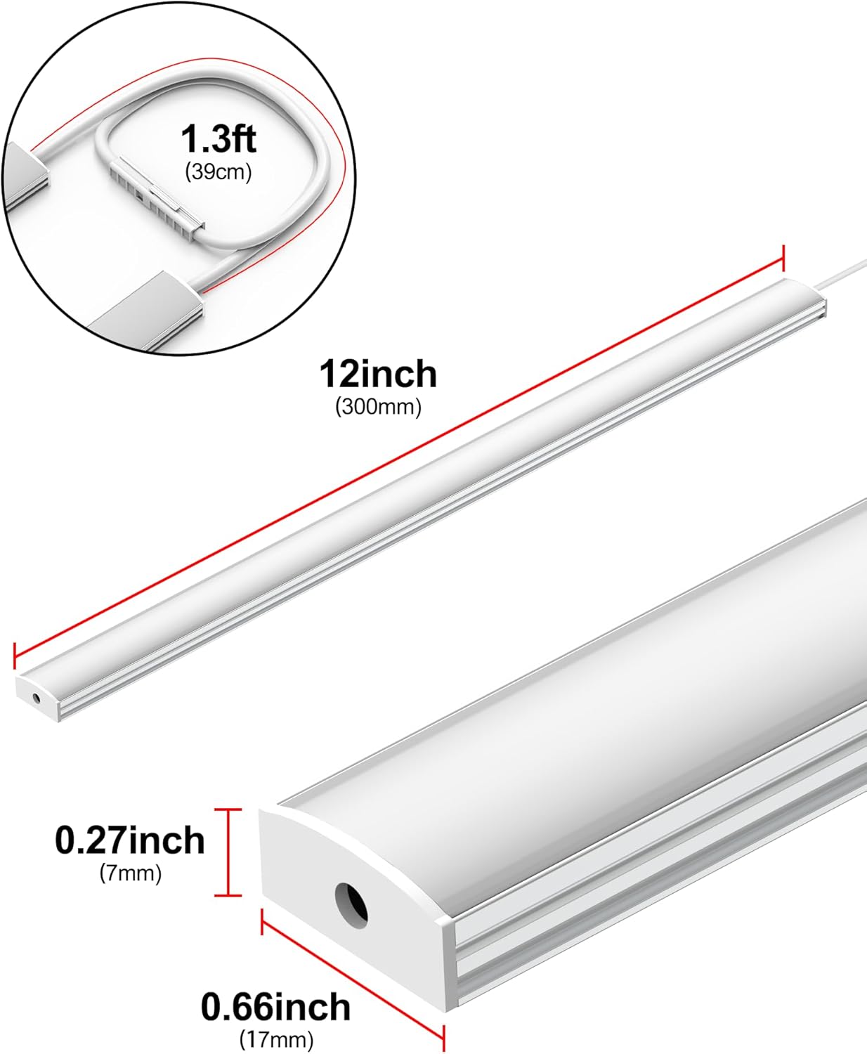 Plug-in Under Cabinet Lighting, Dimmable Counter Lights for Kitchen, 2pcs 12 Inch, Cold White 6000K Linkable USB Led Closet Light, Wired Indoor Night Lights Bar for Desk, Sink,Workbench - Image 6
