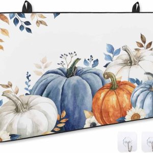 Fall Stove Top Cover Blue Pumpkin Stove Cover for Electric Stove Top Eucalyptus Leaves Floral Thanksgiving Glass Cooktop Covers Anti-Slip Mat Heat Resistant Countertop Protector 28.5"x20.5"