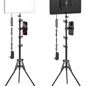 2-Pack LED Video Light Kit with 63'' Tripod Stand, 2500K-8500K Dimmable Studio Light Photography Panel Lighting for Video Recording Game Live Streaming Podcast YouTube Filming, Phone Holder