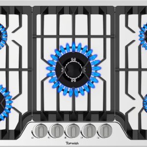 36 Inch Gas Cooktop, Propane Stove Top with 5 ITALY SABAF Sealed Burners 41,800BTU, NG/LPG Convertible Built-in Stainless Steel Stovetop with Thermocouple Protection for Rvs Kitchen Outdoor