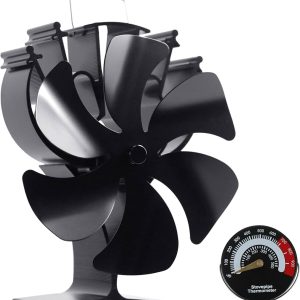 VODA Wood Stove Fan Heat Powered Fireplace Fans 6 Blades Non Electric Thermal Fan for Wood Burning Stoves Log Burner,w/Stove Accessories Thermometer