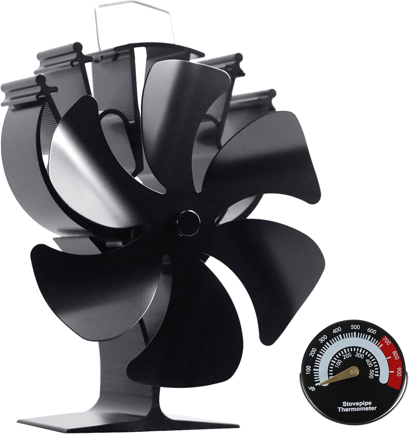 VODA Wood Stove Fan Heat Powered Fireplace Fans 6 Blades Non Electric Thermal Fan for Wood Burning Stoves Log Burner,w/Stove Accessories Thermometer