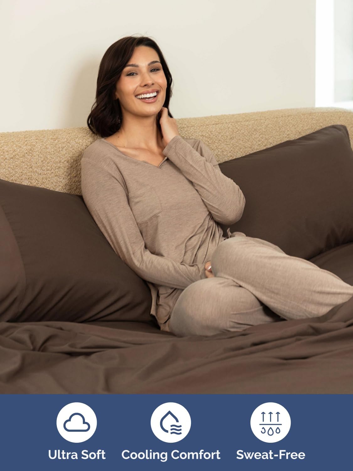 Extra Deep Queen Sheet Set - 6 Piece Breathable and Cooling Sheets - Hotel Luxury Bed Sheets Set - Easy & Secure Fit - Soft, Wrinkle Free and Comfy Sheets Set - Brown Sheet Set with Extra Deep Pockets - Image 5